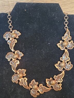Floral Gold-Tone Necklace with Glitter Accent